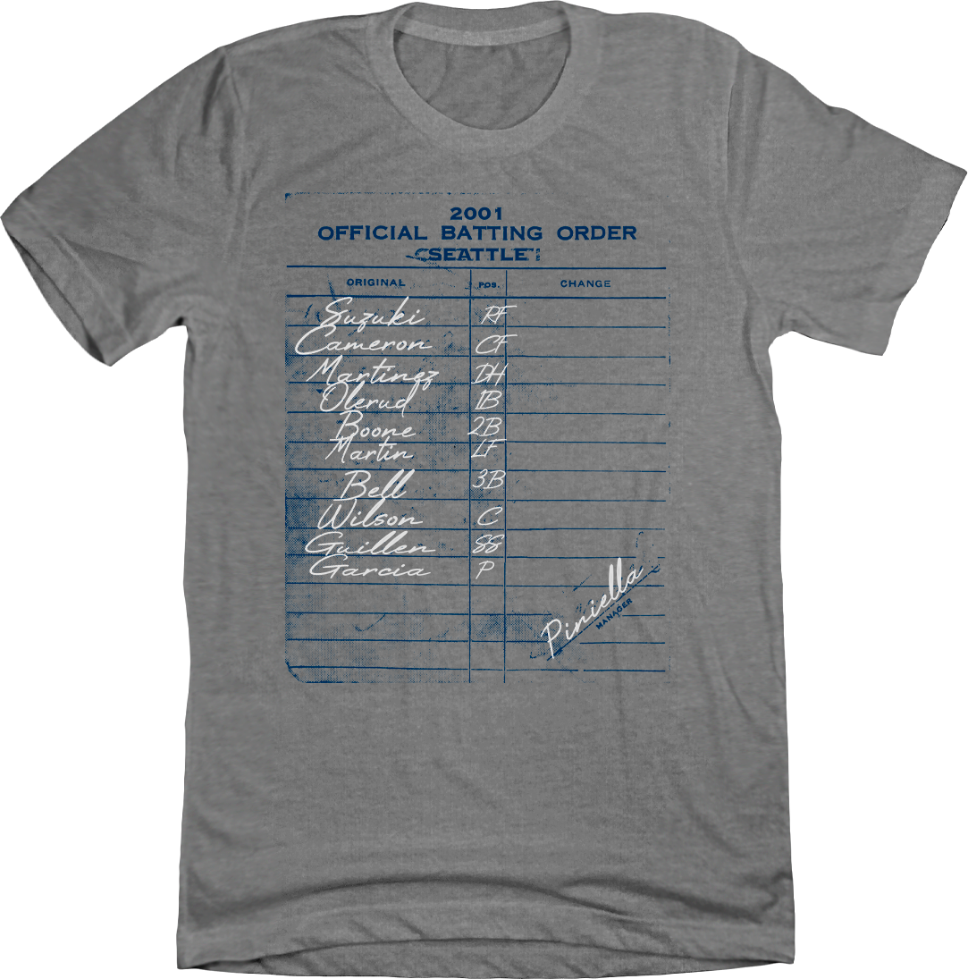 2001 Seattle Batting Lineup Tee T-shirt Grey