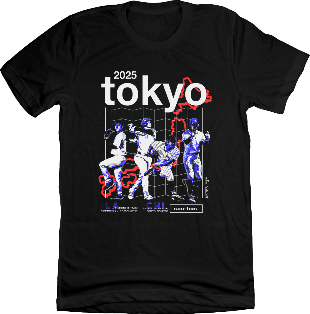 Graphic tee featuring Shota Imanaga, Seiya Suzuki, Shohei Ohtani, and Yoshinobu Yamamoto to celebrate the MLB Tokyo Series and their contributions to international baseball