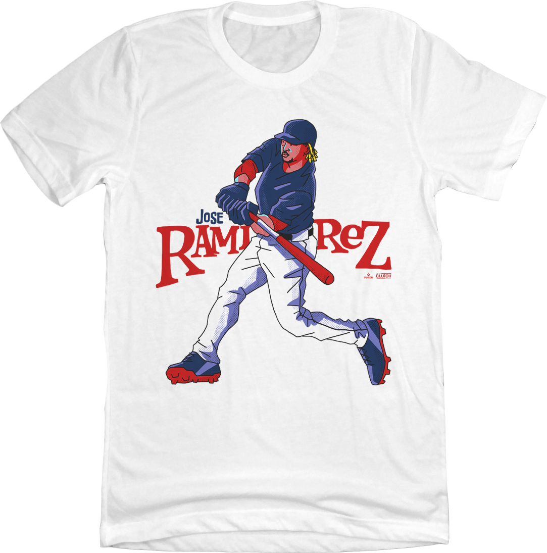 Jose Ramirez cartoon swing white T-shirt