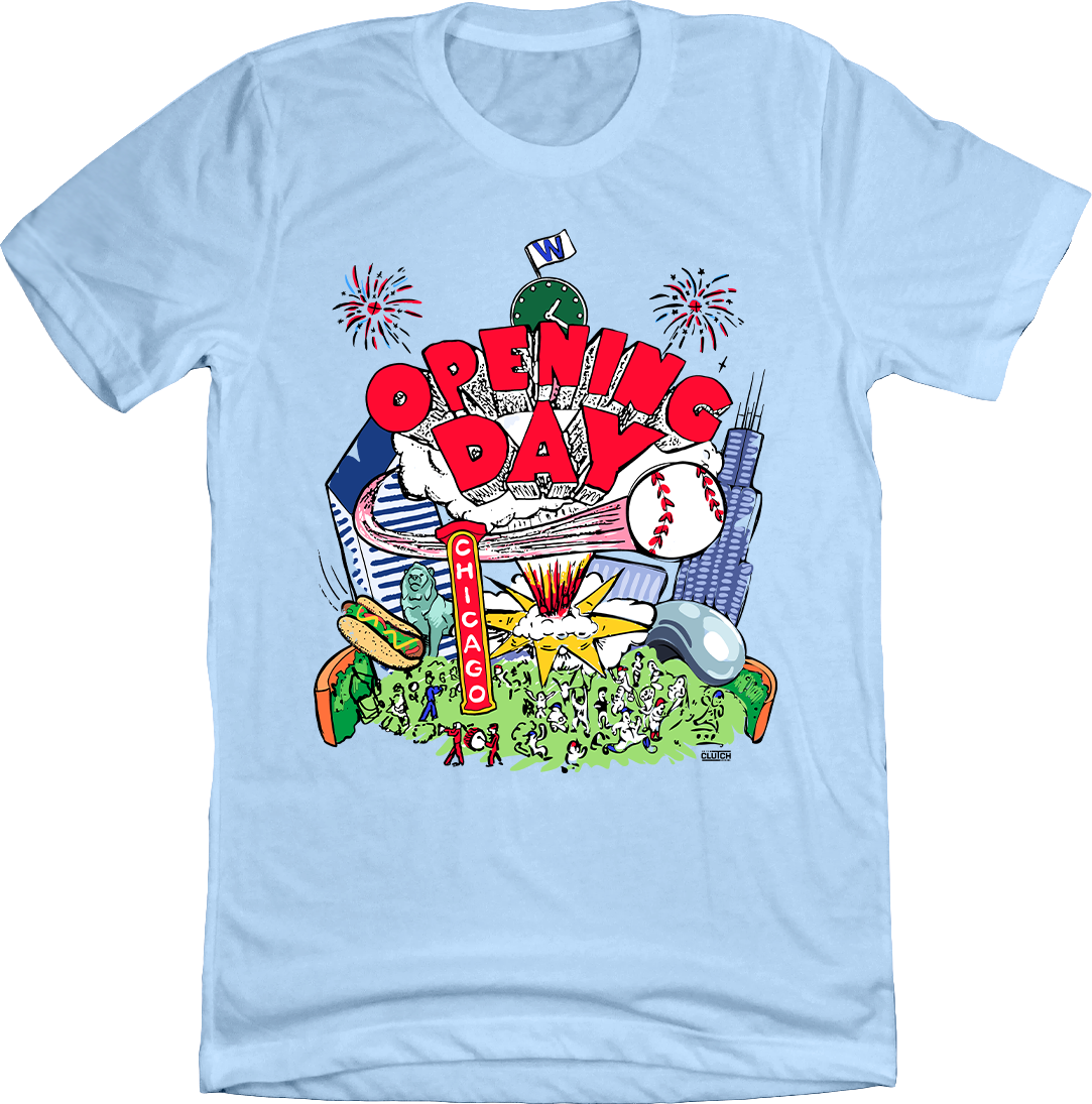 Opening Day Madness: Chicago Baseball Chaos Light Blue Tee