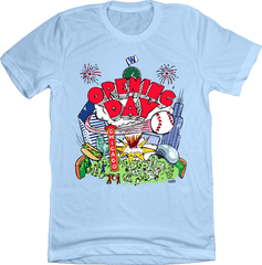 Opening Day Madness: Chicago Baseball Chaos Light Blue Tee