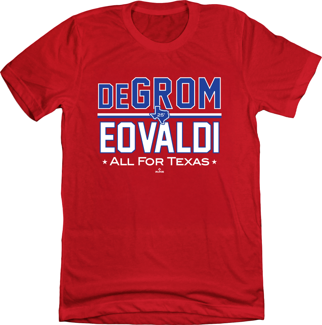 deGrom Eovaldi All for Texas MLBPA Tee