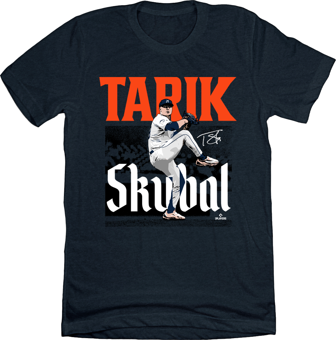  T-shirt featuring Tarik Skubal’s name and a bold design celebrating his pitching prowess.
