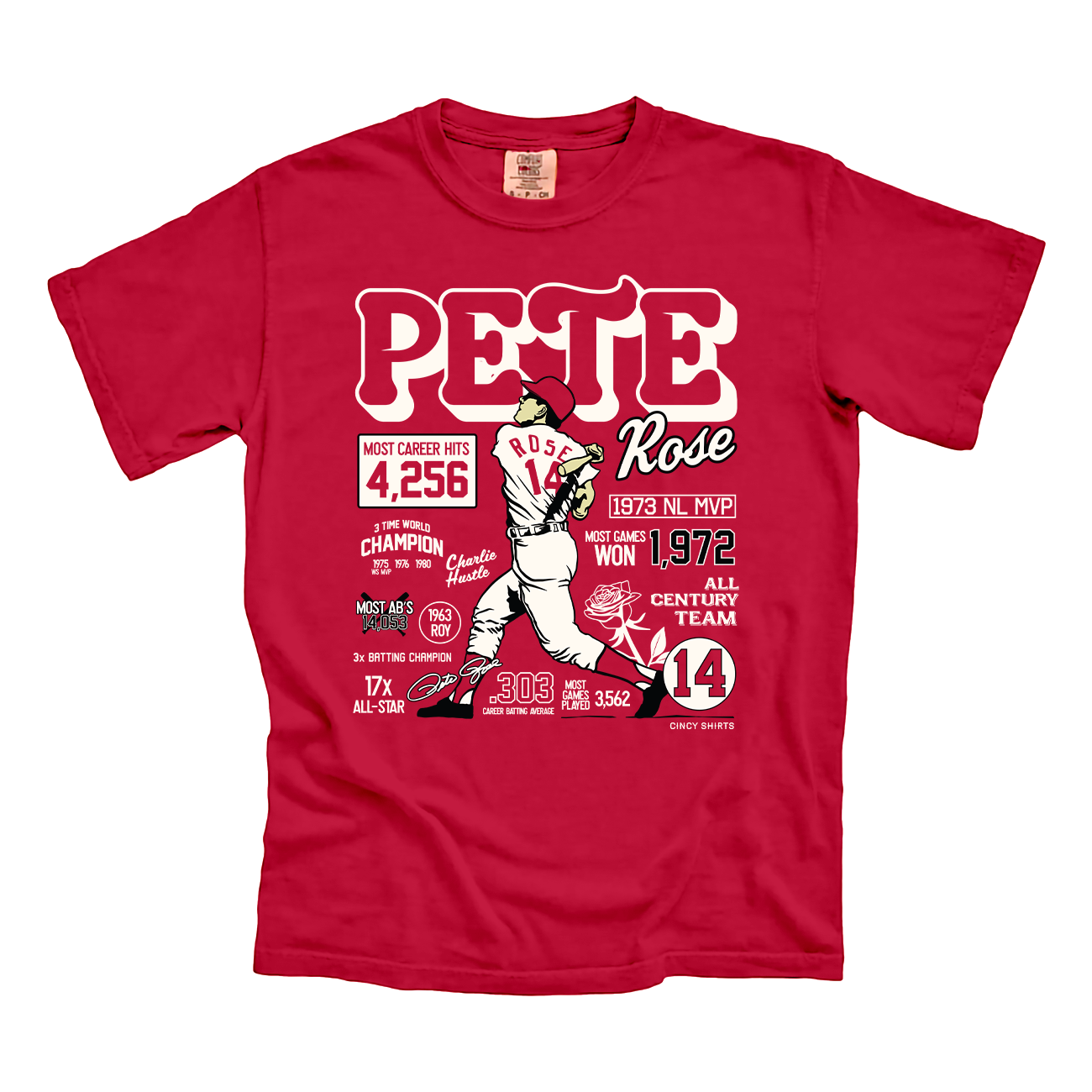 Pete Rose Career Stats Comfort Colors Tee