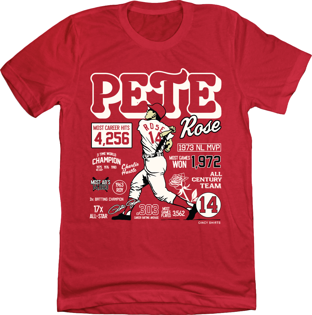 Pete Rose Career Stats Red Tee