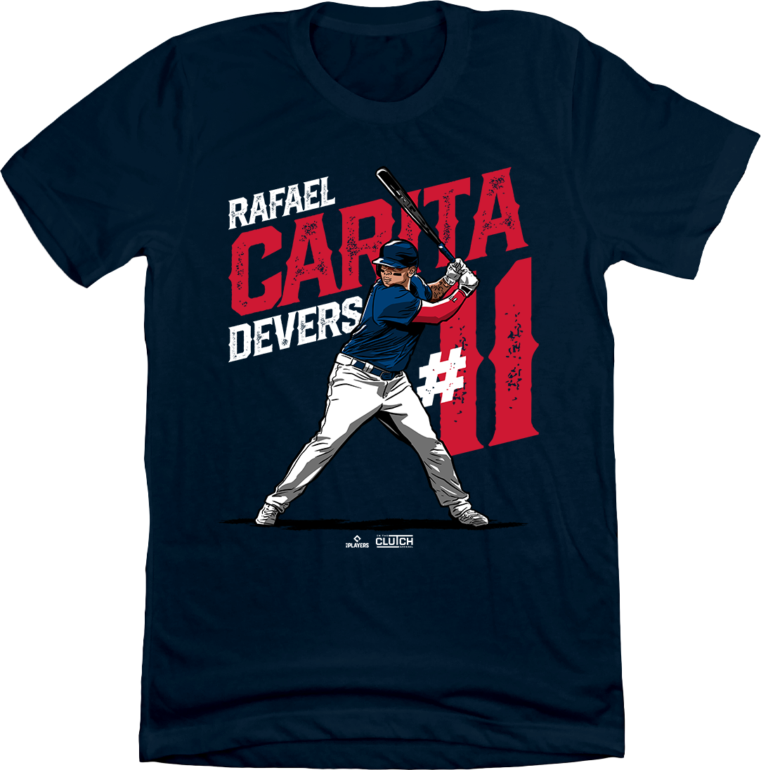 Rafael Devers Carita Name and Number Navy tee In the Clutch