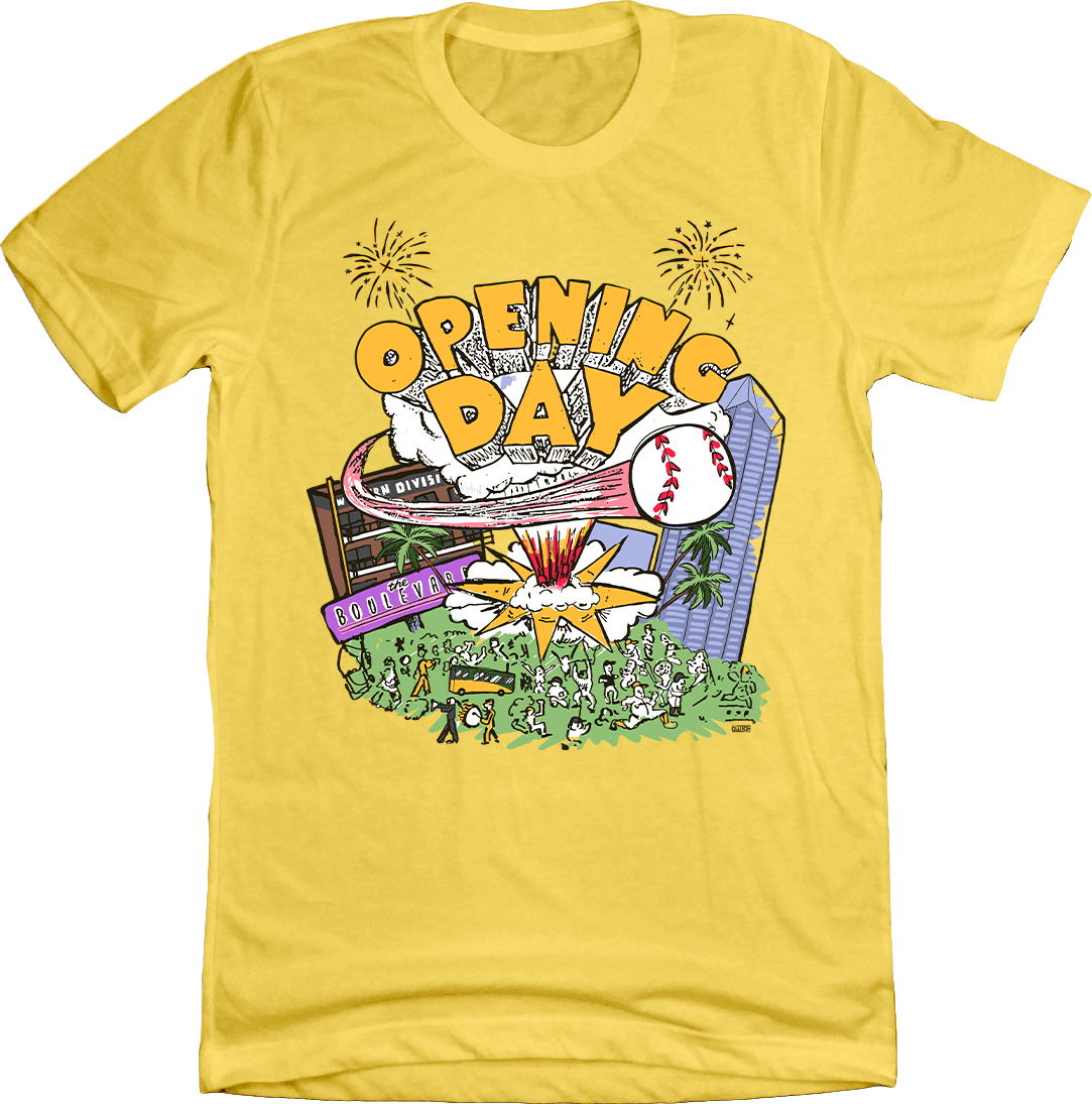 Opening Day Madness: San Diego Baseball Chaos Gold Tee