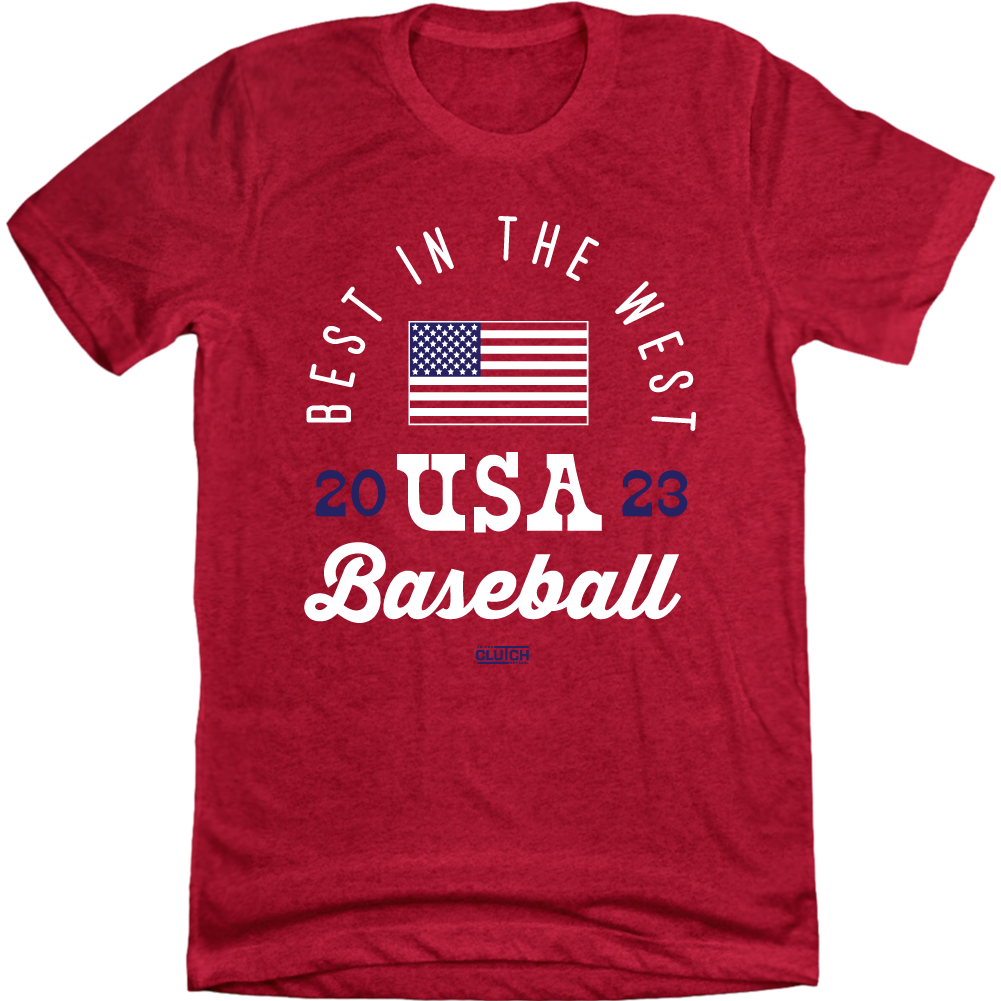 Best in the West World Baseball USA red T-shirt In the Clutch