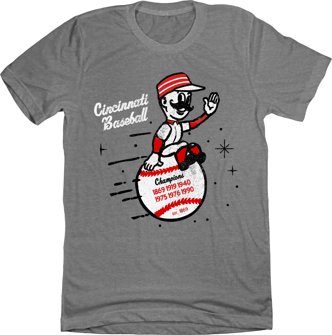 Cincinnati Baseball - Vintage Mascot Champions Grey T-shirt In The Clutch